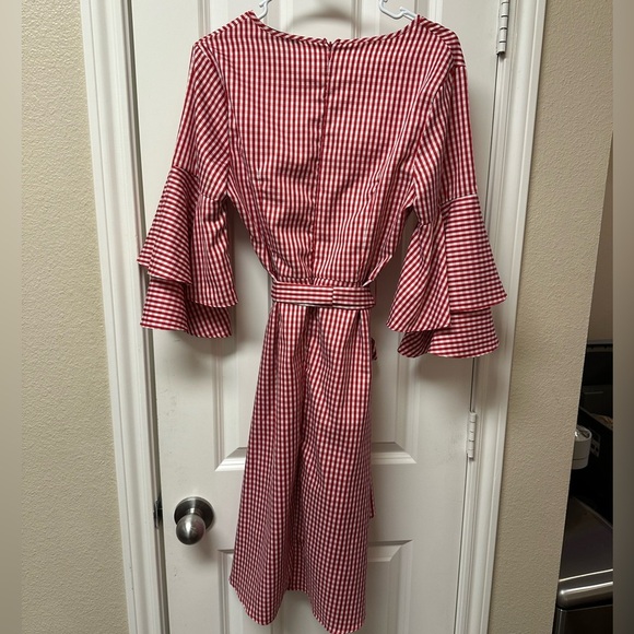 Charles Henry Ruffle Wrap Dress Herringbone Red size medium - Picture 5 of 7